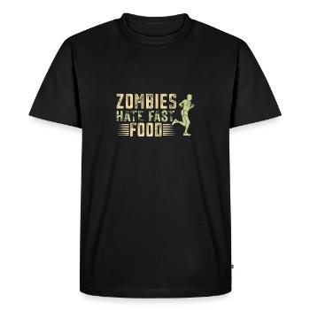 Marathon running zombies hate fast food - Men's Premium Organic T-Shirt - black - Front - Nico (187cm)