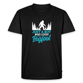 Juste un garçon qui aime les fournitures de fête Bigfoot - T-shirt Premium bio Homme - noir - Devant - Nico (187cm)