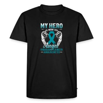Mon héros est maintenant mon ange Ruban sarcelle ovarien - T-shirt Premium bio Homme - noir - Devant - Nico (187cm)