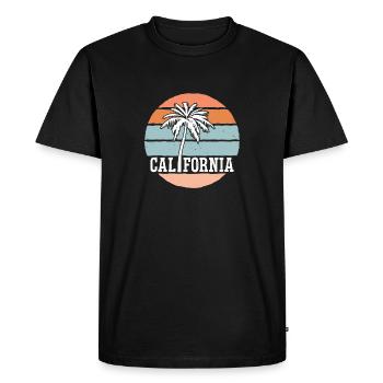 Californie Soleil d’été Palm Beach Eau - T-shirt Premium bio Homme - noir - Devant - Nico (187cm)