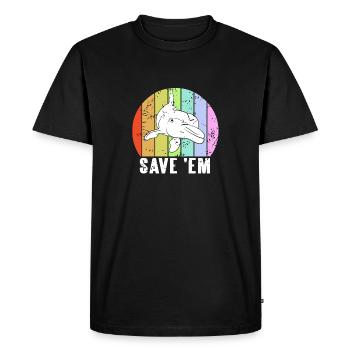Save 'Em Retro Vintage Dolphin Animal Lover - Men's Premium Organic T-Shirt - black - Front - Nico (187cm)