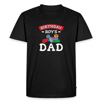 Le père d’un garçon d’anniversaire construit des blocs de construction - T-shirt Premium bio Homme - noir - Devant - Nico (187cm)