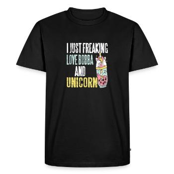I Just Freaking Love Bobba & Unicorn Retro Funny - Men's Premium Organic T-Shirt - black - Front - Nico (187cm)