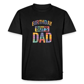 Le père d’un garçon d’anniversaire construit des blocs de construction - T-shirt Premium bio Homme - noir - Devant - Nico (187cm)