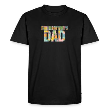 Le père d’un garçon d’anniversaire construit des blocs de construction - T-shirt Premium bio Homme - noir - Devant - Nico (187cm)
