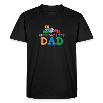 Le père d’un garçon d’anniversaire construit des blocs de construction - T-shirt Premium bio Homme - noir - Devant - Nico (187cm)