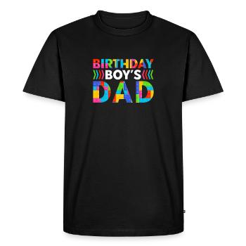 Le père d’un garçon d’anniversaire construit des blocs de construction - T-shirt Premium bio Homme - noir - Devant - Nico (187cm)