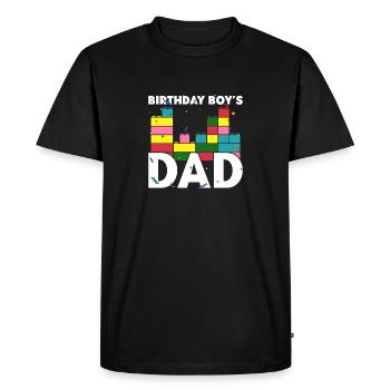 Le père d’un garçon d’anniversaire construit des blocs de construction - T-shirt Premium bio Homme - noir - Devant - Nico (187cm)