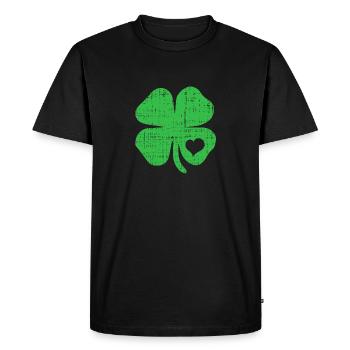 Green Four Leaf Clover Heart St Patricks Day - Men's Premium Organic T-Shirt - black - Front - Nico (187cm)