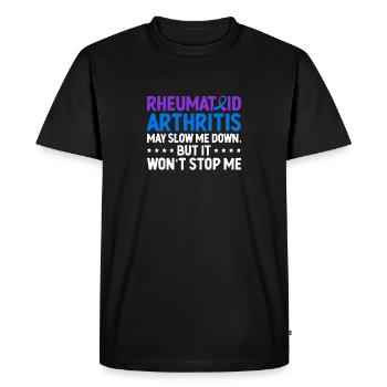 La polyarthrite rhumatoïde peut me ralentir, - T-shirt Premium bio Homme - noir - Devant - Nico (187cm)