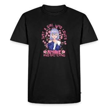 Anime And Sketching Girl - Kitschy Sakura Cherry - Men's Premium Organic T-Shirt - black - Front - Nico (187cm)