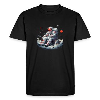 Comical Astronaut Sitting on the Moon - Men's Premium Organic T-Shirt - black - Front - Nico (187cm)