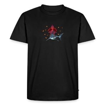 Jour de Thanksgiving Turquie Équitation Requin Drôle d’automne - T-shirt Premium bio Homme - noir - Devant - Nico (187cm)