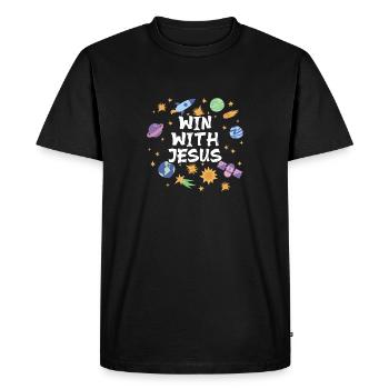 L’équipage de l’école biblique des Fêtes gagne avec Jésus - T-shirt Premium bio Homme - noir - Devant - Nico (187cm)
