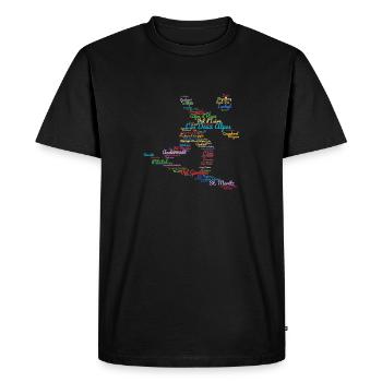 Stations de ski Alpes, nuage de mots, snowboard - T-shirt Premium bio Homme - noir - Devant - Nico (187cm)