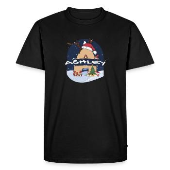 Awesome Ashley Name w Santa Hat in Xmas Theme - Men's Premium Organic T-Shirt - black - Front - Nico (187cm)