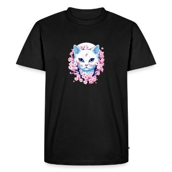 Kawaii Cat Japanese Retro Funny Anime Cat - Men's Premium Organic T-Shirt - black - Front - Nico (187cm)