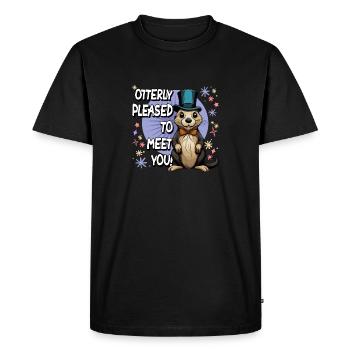 Funny Cute Otter Otterly Pleased To Meet You - Men's Premium Organic T-Shirt - black - Front - Nico (187cm)