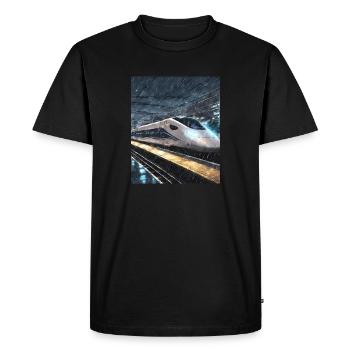 Pioggia notturna Stazione ferroviaria Treno Giappone - Maglietta ecologica premium da uomo - nero - Fronte - Nico (187cm)