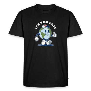 Funny Dark Humor Climate Change It's Too Late - Men's Premium Organic T-Shirt - black - Front - Nico (187cm)