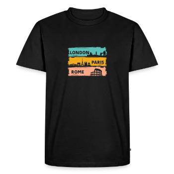 Retro London Paris Rome Sight Europe Traveler Gift - Men's Premium Organic T-Shirt - black - Front - Nico (187cm)