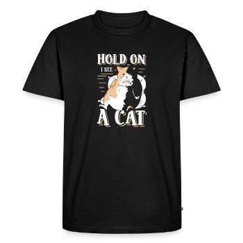 "hold On I See Cat Lover Kitten Owner Kawaii Cat - Men's Premium Organic T-Shirt - black - Front - Nico (187cm)