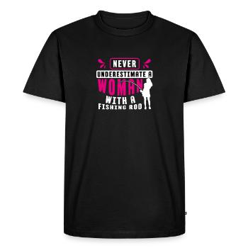 A Woman With A Fishing Rod Funny Fishing - Men's Premium Organic T-Shirt - black - Front - Nico (187cm)