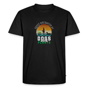Facilement distrait par les chiens et les plantes - T-shirt Premium bio Homme - noir - Devant - Nico (187cm)