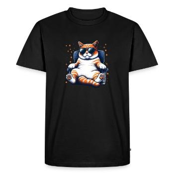 Zoned out cat - Men's Premium Organic T-Shirt - black - Front - Nico (187cm)