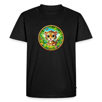 Tigre, Bébé Tigre - T-shirt Premium bio Homme - noir - Devant - Nico (187cm)