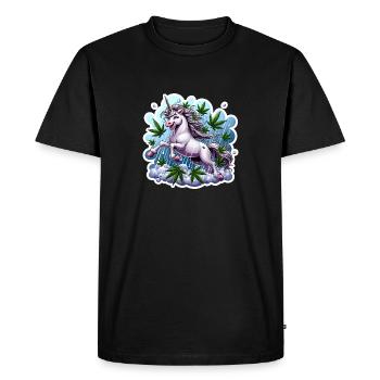 Licorne sous la pluie de feuilles de chanvre - T-shirt Premium bio Homme - noir - Devant - Nico (187cm)