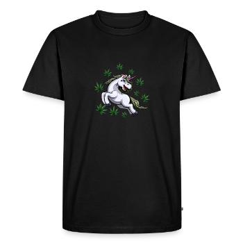 Licorne sous la pluie de feuilles de chanvre - T-shirt Premium bio Homme - noir - Devant - Nico (187cm)
