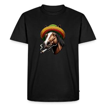 Cheval avec joint, Chanvre, Cannabis - T-shirt Premium bio Homme - noir - Devant - Nico (187cm)