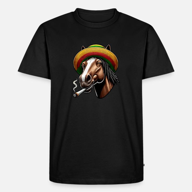 Pferd mit Joint, Hanf, Cannabis - Männer Premium Bio T-Shirt - Schwarz