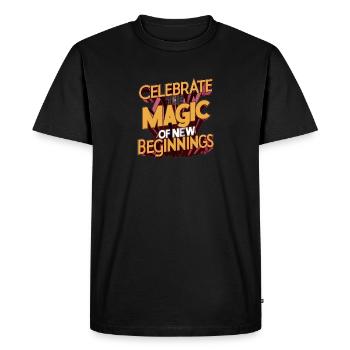 Célébrez la magie des nouveaux départs Impression artistique - T-shirt Premium bio Homme - noir - Devant - Nico (187cm)