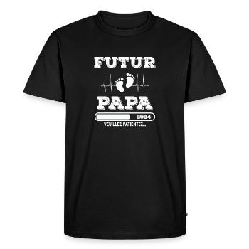 Homme bientôt papa Annonce, cadeau futur papa - T-shirt Premium bio Homme - noir - Devant - Nico (187cm)