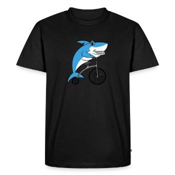 Shark Riding Retro Bicycle With Big Wheel Cyclist - Men's Premium Organic T-Shirt - black - Front - Nico (187cm)