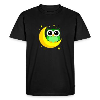 Green Owl On Moon Cartoon Predator Bird Nocturnal - Men's Premium Organic T-Shirt - black - Front - Nico (187cm)