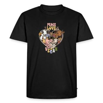 Paix Amour Végétalien Animaux de la Ferme Coeur - T-shirt Premium bio Homme - noir - Devant - Nico (187cm)