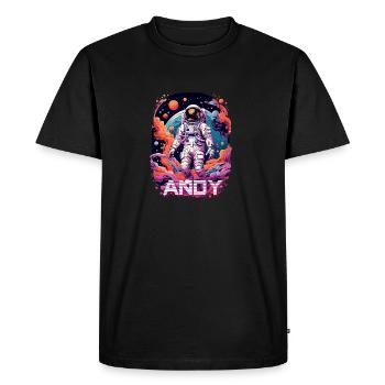 ANDY - Beau prénom de garçon avec astronaute cool - T-shirt Premium bio Homme - noir - Devant - Nico (187cm)