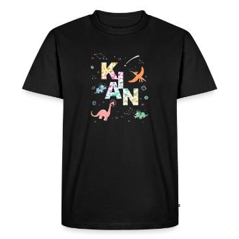 KIAN - Beautiful boy name with dinosaur - Men's Premium Organic T-Shirt - black - Front - Nico (187cm)