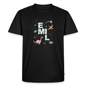 EMIL - Beau prénom de garçon avec dinosaure - T-shirt Premium bio Homme - noir - Devant - Nico (187cm)