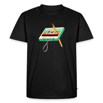 Cassette Tape Pencil 1980s Retro Vintage - Men's Premium Organic T-Shirt - black - Front - Nico (187cm)