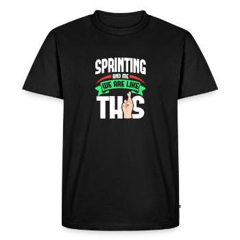 Sprinting Me Are Like - Men's Premium Organic T-Shirt - black - Front - Nico (187cm)