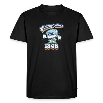 Vintage 1946 Cassette K7 Bande 79ème Anniversaire Rétro - T-shirt Premium bio Homme - noir - Devant - Nico (187cm)
