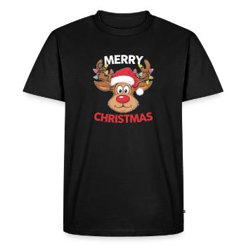 Merry Christmas Reindeer Men Women Family Matching - Men's Premium Organic T-Shirt - black - Front - Nico (187cm)