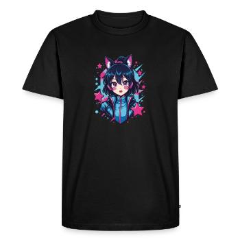 Anime Manga Fille Techwear Cyberpunk Chibi - T-shirt Premium bio Homme - noir - Devant - Nico (187cm)