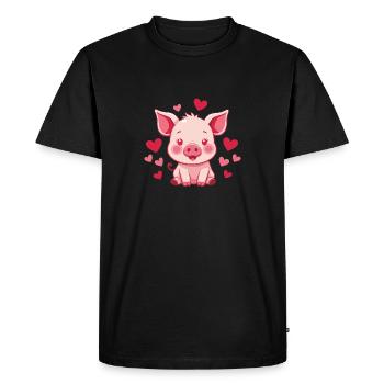 Cochon chanceux Coeur Cadeaux Aimant Bonheur - T-shirt Premium bio Homme - noir - Devant - Nico (187cm)