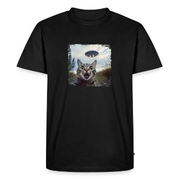 Funny Cat Selfie Ufo Meme Gift - Men's Premium Organic T-Shirt - black - Front - Nico (187cm)