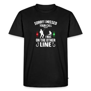 Désolé, je ne peux pas parler, j’étais sur l’autre ligne - T-shirt Premium bio Homme - noir - Devant - Nico (187cm)